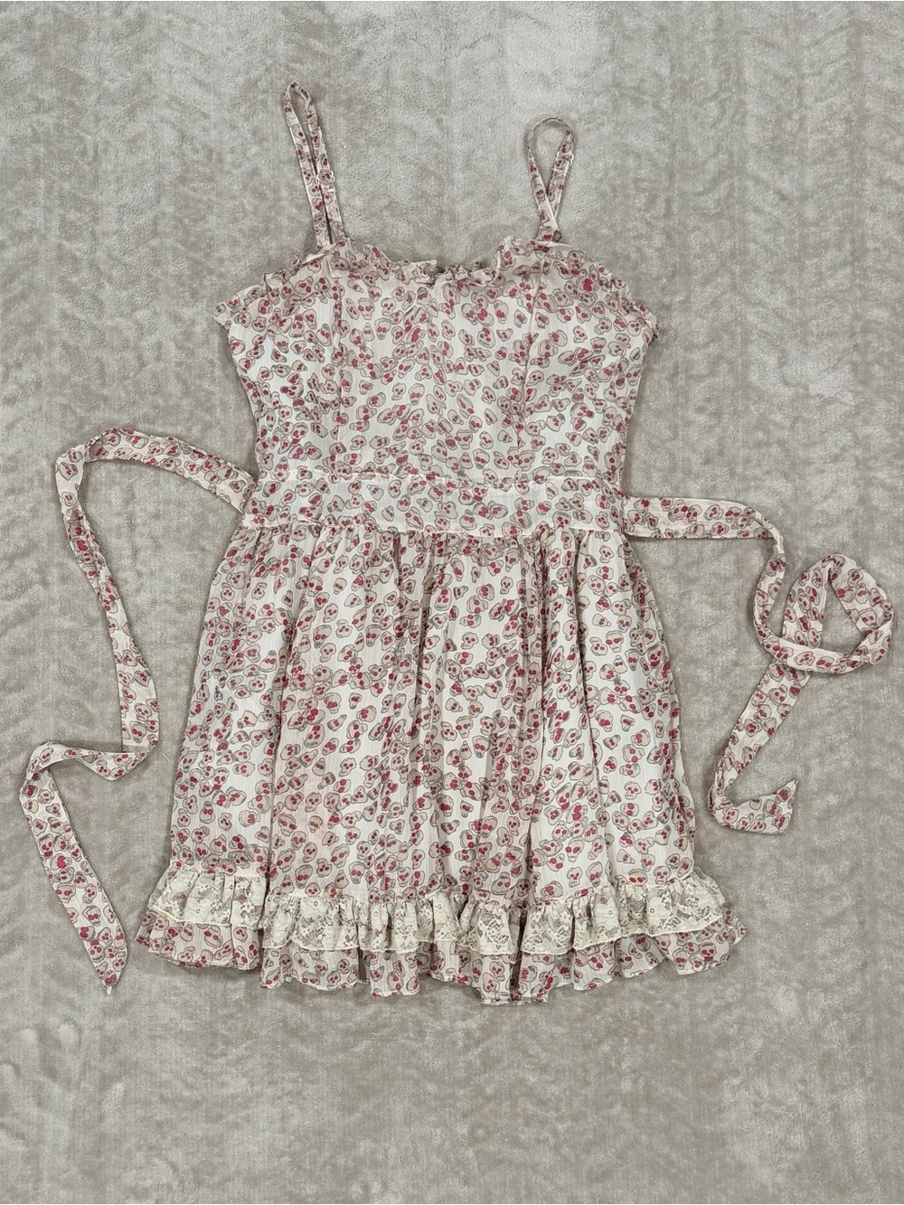 Tripp NYC FairyGoth Pink Skull Print Ruffle Lace Mini Dress Camisole Sz M